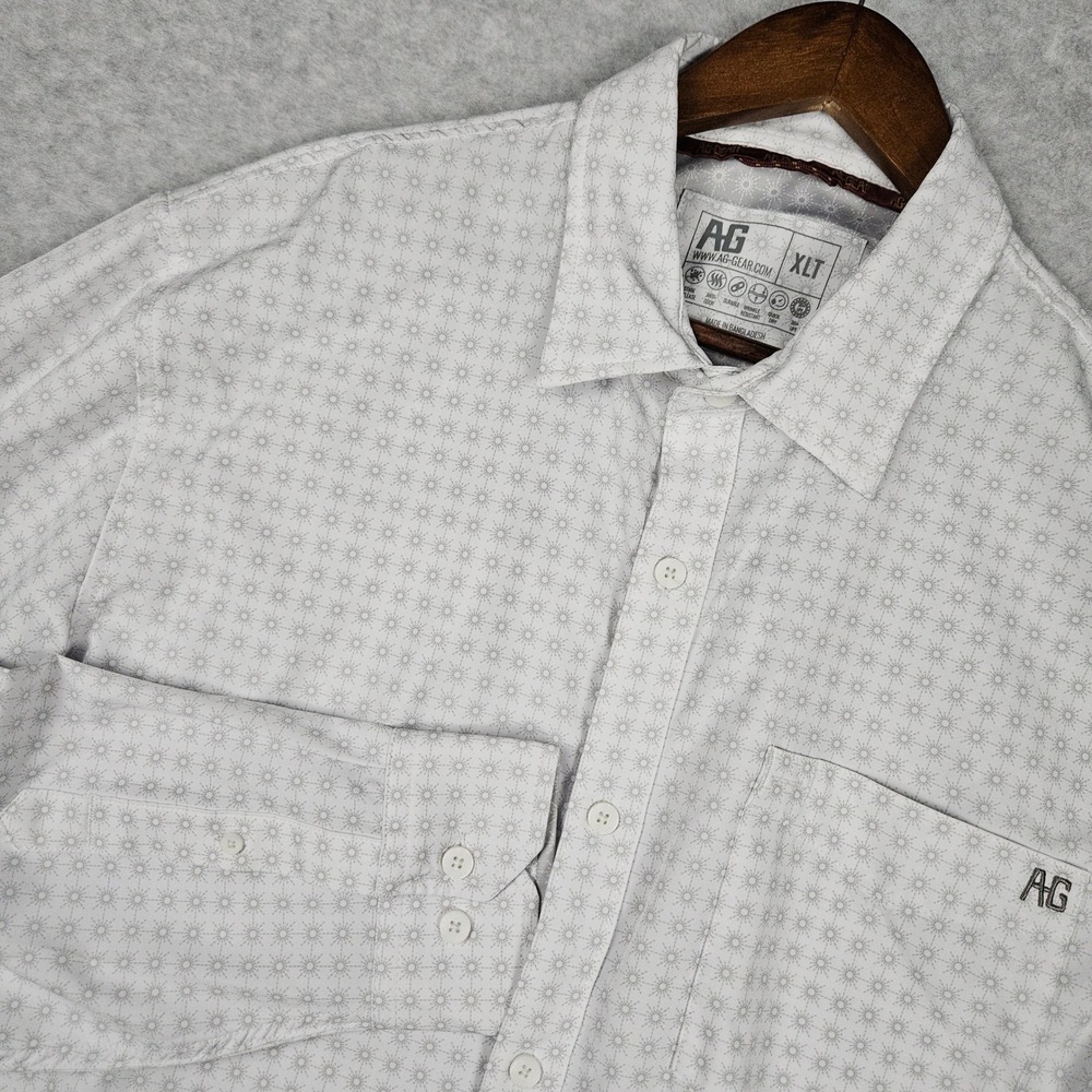AG Gear Men's XLT White Button Down Sunburst Performance Shirt Long Sleeve UPF